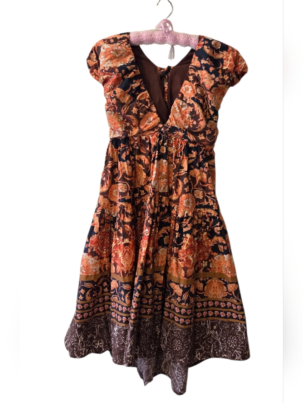 Rust Floral V‑Neck Tiered Midi Dress - Picture 5 of 6